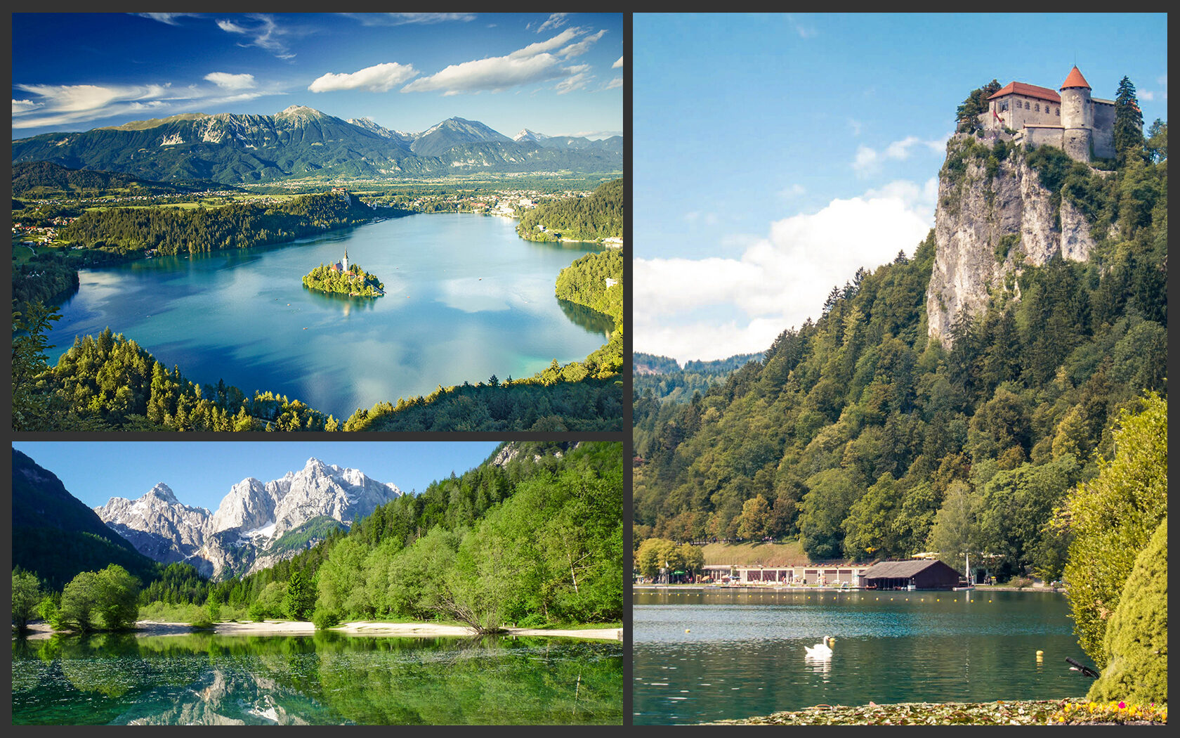 Lake Bled at first light, with the island church and the Julian Alps behind